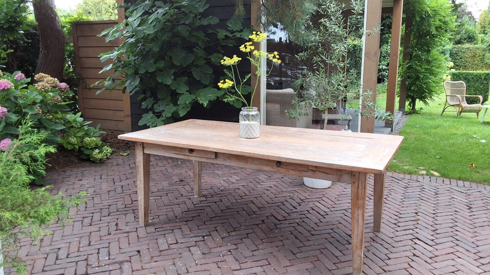 Teakhouten  eettafel - tuintafel 200 x 100, Ophalen, Gebruikt, Teakhout, 200 cm of meer