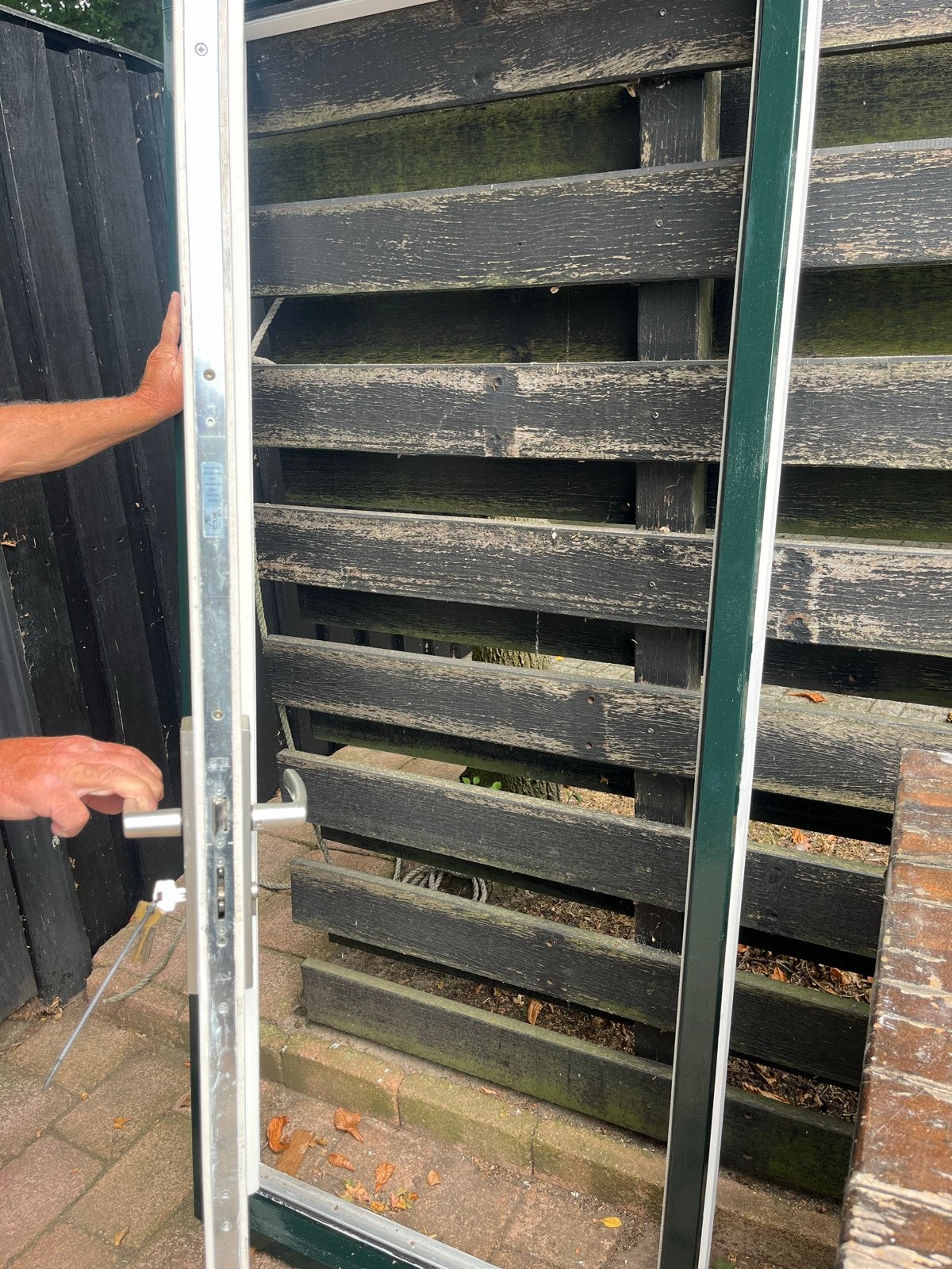 Hardhouten deur met kozijn, dubbel glas en 3-puntssluiting, Ophalen, Gebruikt, 80 tot 100 cm, Buitendeur