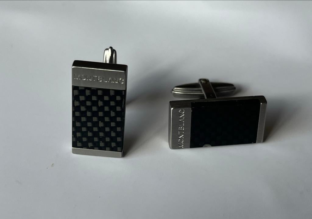 Montblanc Manchetknopen Zwart Carbon, Sieraden, Tassen en Uiterlijk, Manchetknopen, Verzenden, Zo goed als nieuw, Overige materialen