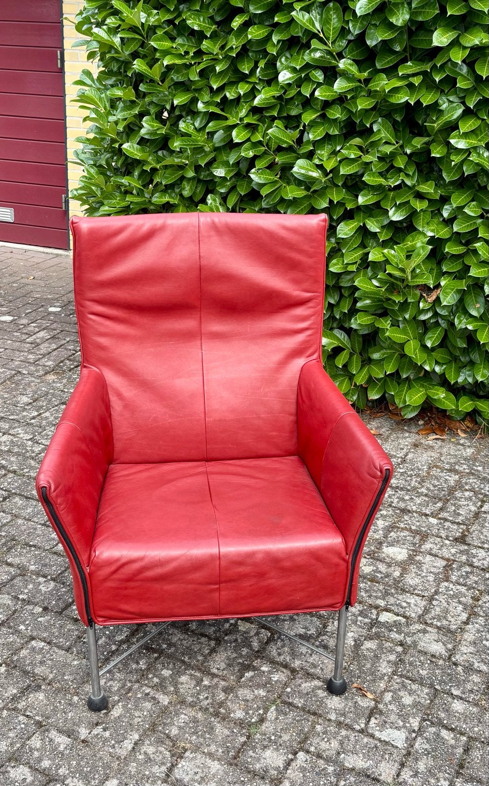Goed onderhouden rood lederen Montis Charly fauteuil ., Ophalen, Gebruikt, 50 tot 75 cm, Leer