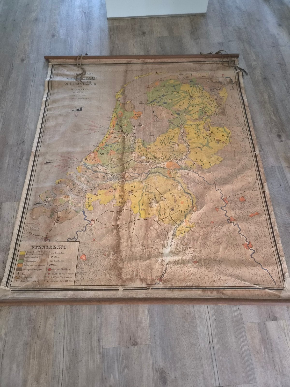 Oude Landkaart Nederland - Bakker Rusch, Gelezen, Bakker Rusch, Ophalen of Verzenden, Landkaart