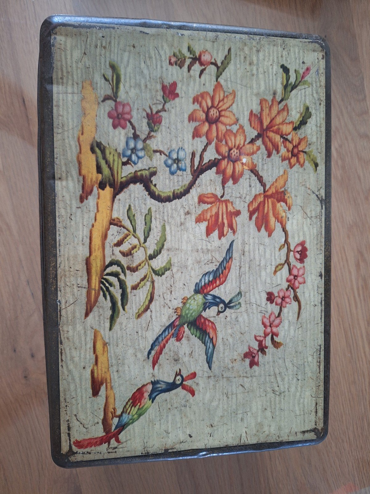 Antiek Van Melle blik met vogel- en bloemmotief, Ophalen of Verzenden