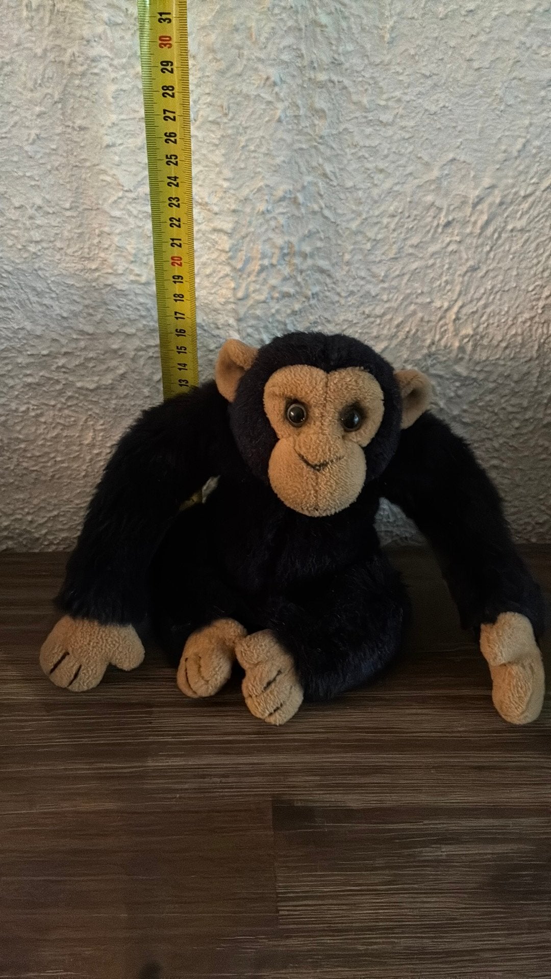 Zwarte pluchen aap, Zwart, Ophalen of Verzenden, Zo goed als nieuw, Klein (minder dan 20 cm)