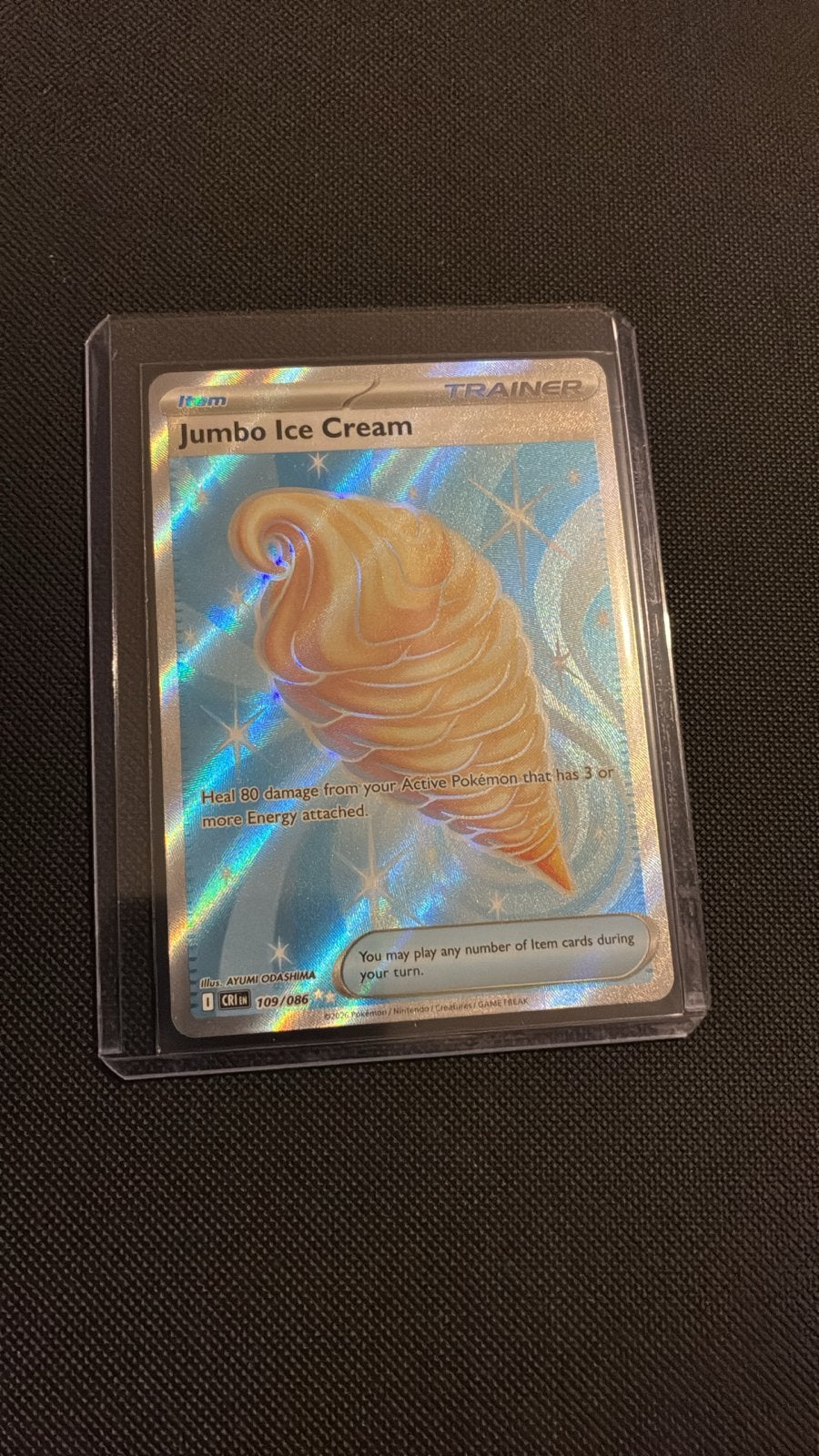 Jumbo Ice Cream Trainer Kaart Chaos Rising- Pokémon TCG, Ophalen, Zo goed als nieuw, Losse kaart, Foil
