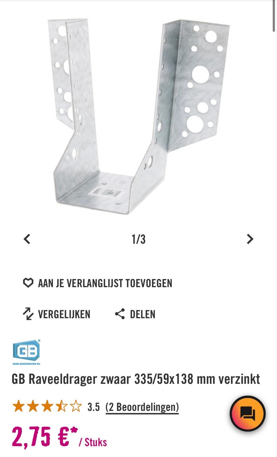 16x GB Raveeldrager zwaar 335/59x138 mm verzinkt, Doe-het-zelf en Verbouw, Ophalen, Nieuw, 250 mm of meer, Overige typen