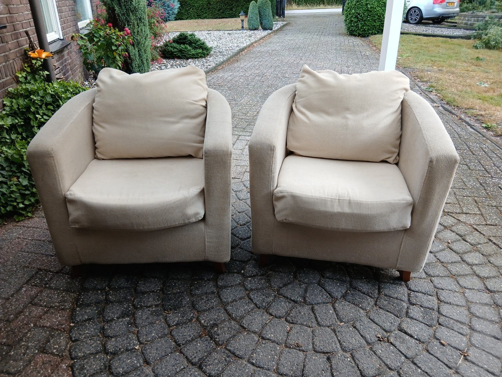 2 witte fauteuils, GRATIS, Ophalen, Gebruikt, 75 tot 100 cm, 75 tot 100 cm