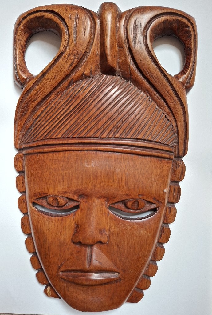 Afrikaans houten masker, Bruin, Handgemaakt, Afrika, Houtsnijwerk