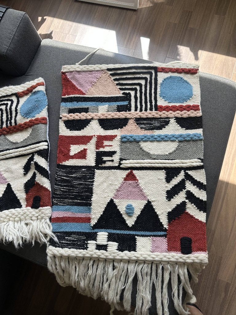 Set: handwoven wall hanging + matching cushion cover, Ophalen, Oosters, 65 cm, Meerkleurig