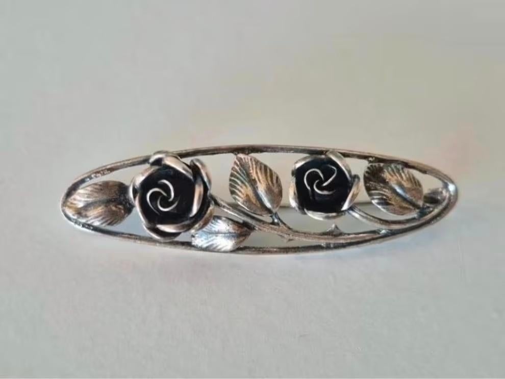 Vintage broche zilver Theodor Klotz Teka rozen, Ophalen of Verzenden, Zilver, Broche