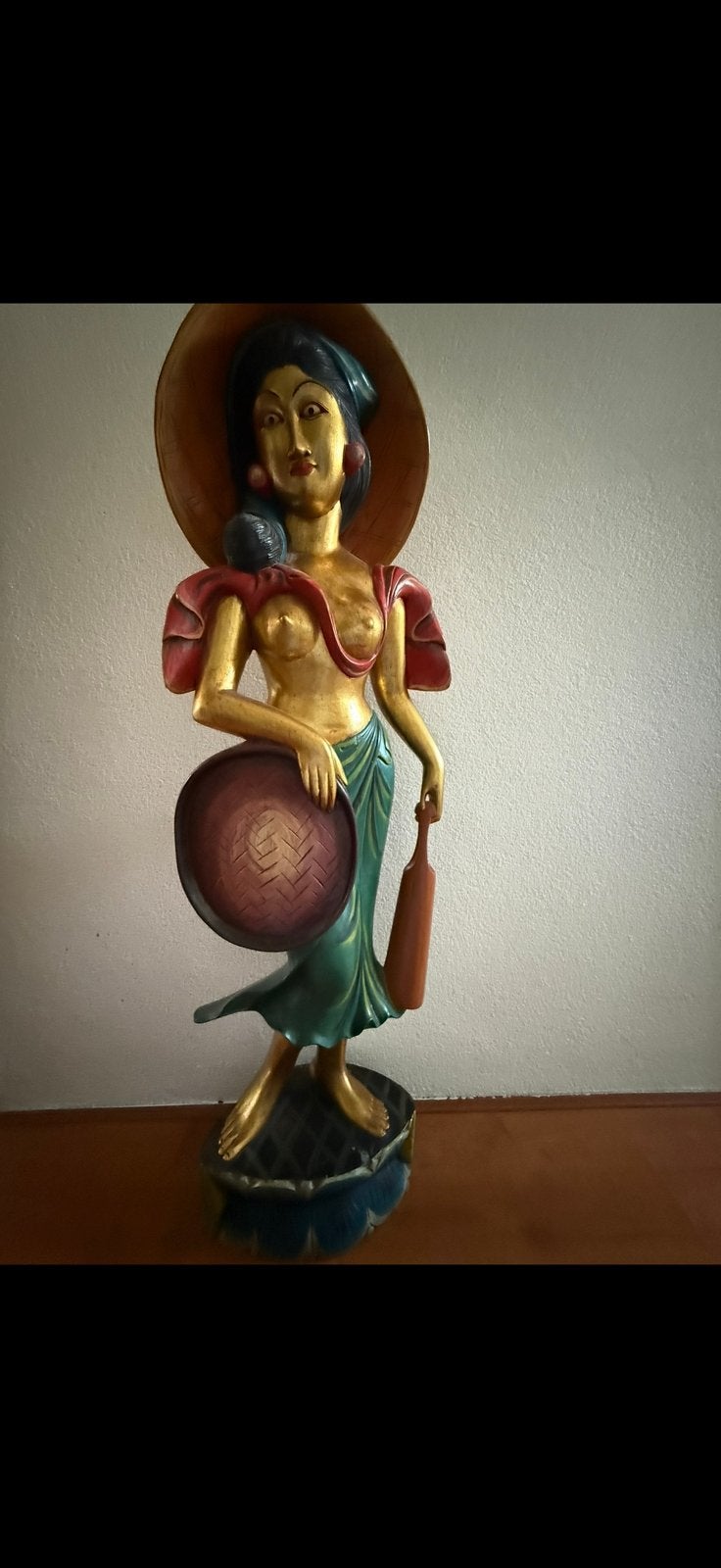 Indonesische houten beeld, Ophalen, Gebruikt, 90 cm, Handgemaakt