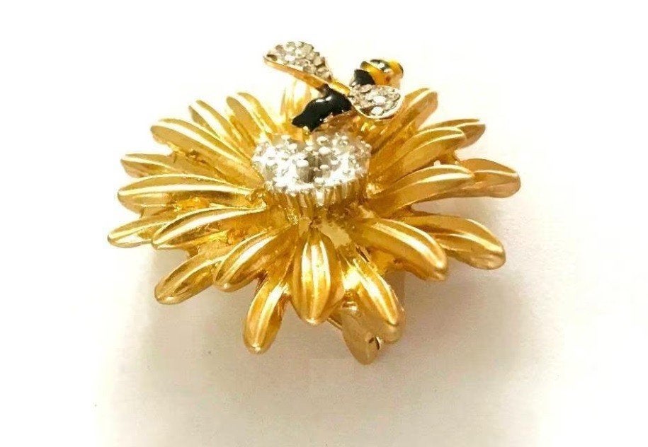 Mooie emaille bijtje op bloem broche met Rhinestones, Sieraden, Tassen en Uiterlijk, Verzenden, Nieuw, Goud, Overige materialen