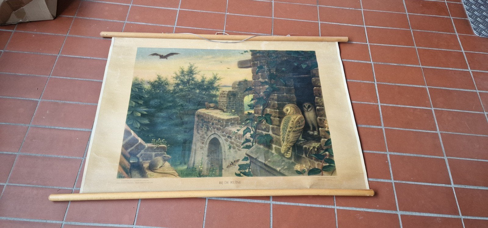 Vintage schoolplaat 'Bij de Ruïne' - J.B. Wolters, Antiek en Kunst, Ophalen of Verzenden