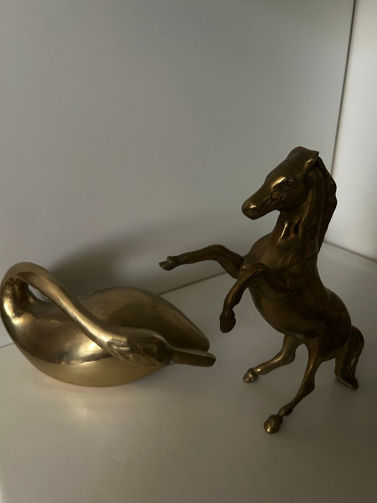 Vintage messing decoratie: paard, zwaan en theeservies, Ophalen, Koper