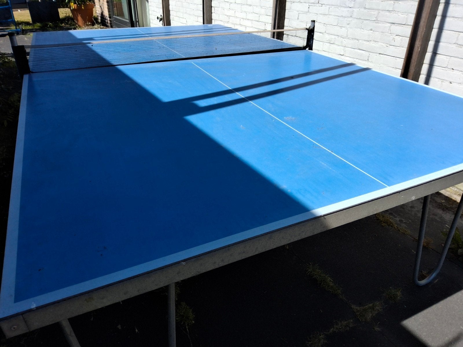 Blauwe inklapbare tafeltennistafel voor buiten, Ophalen, Gebruikt, Tafel Outdoor, Verrijdbaar