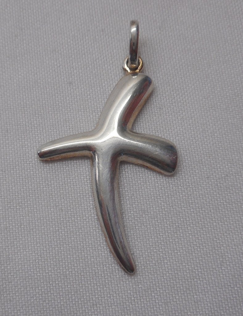 Zilveren modernist kruis hanger nr.465, Verzenden, Zo goed als nieuw, Kruis of Symbool, Zilver
