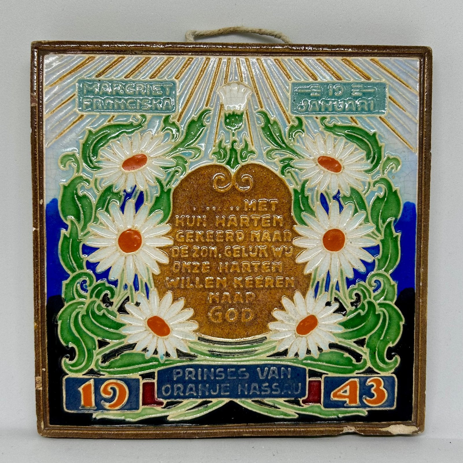 Cloisonné tegel Westraven Utrecht - 1943, Antiek en Kunst, Antiek | Wandborden en Tegels, Ophalen of Verzenden