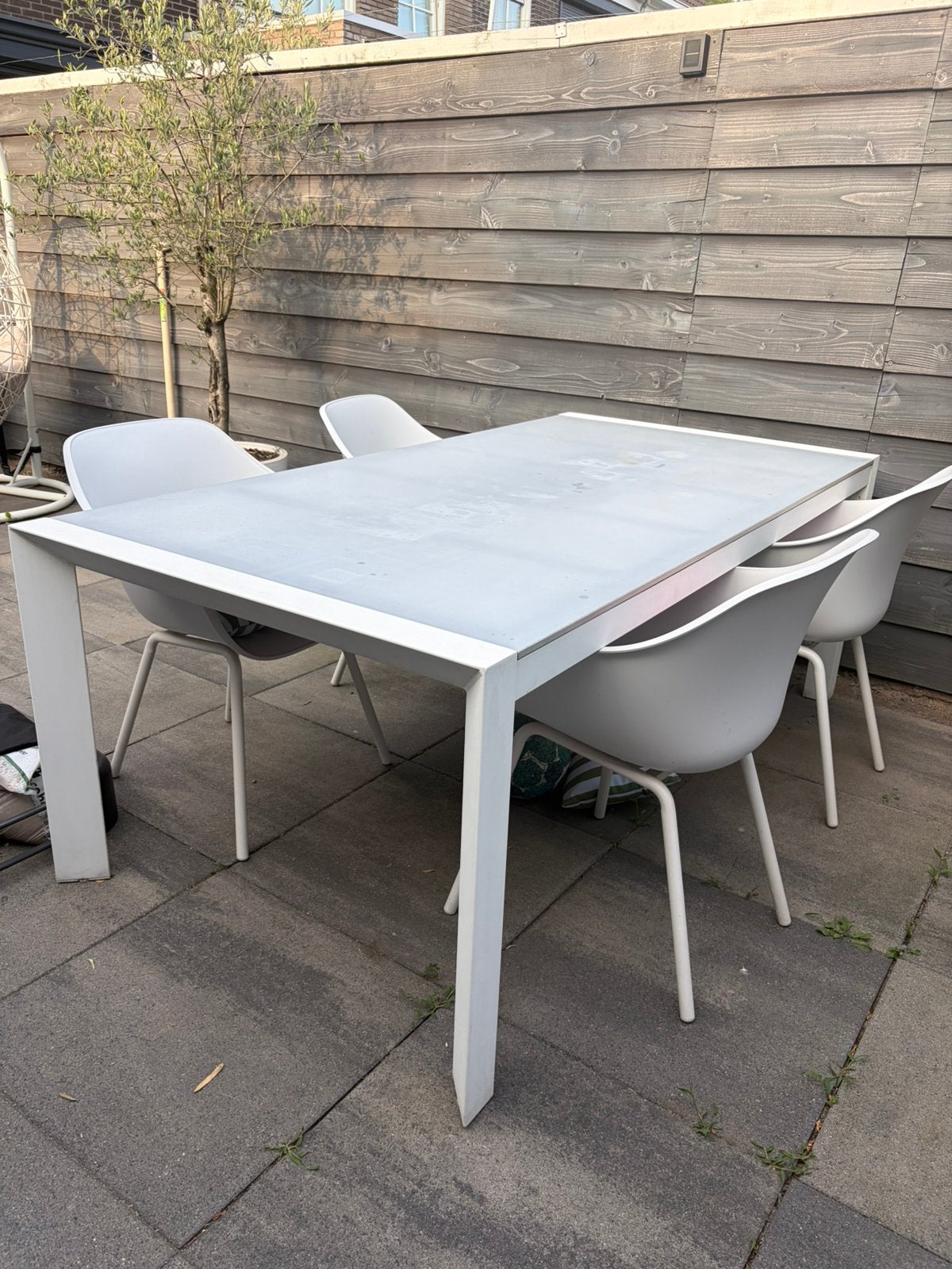 Moderne tuintafel wit/grijs, Ophalen, Gebruikt, Rechthoekig, Metaal