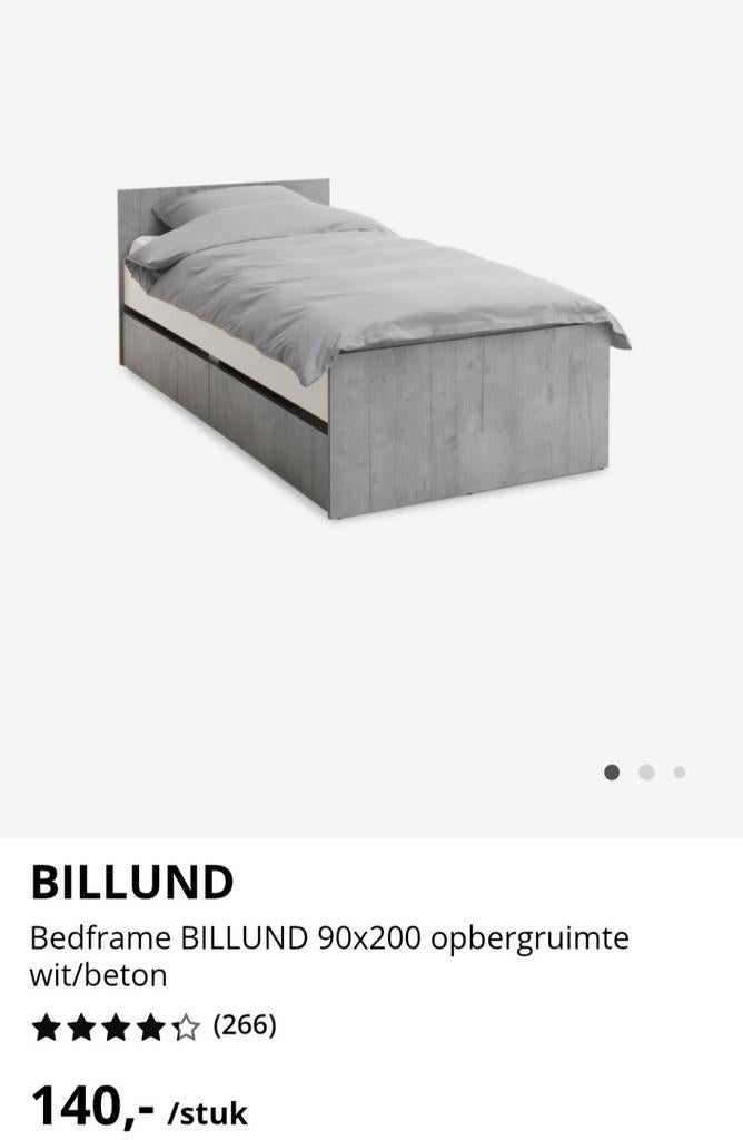 Bedframe BILLUND 90x200 opbergruimte wit/beton, 90 cm, Eenpersoons, Ophalen of Verzenden, Zo goed als nieuw