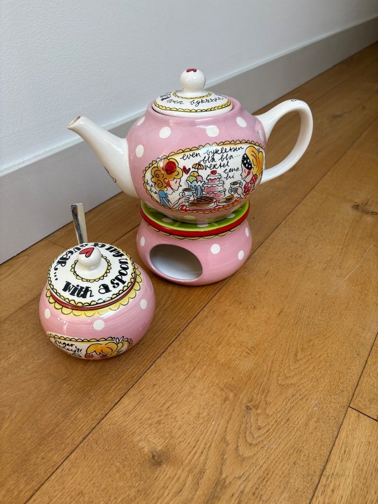Blond Amsterdam theepot met theelicht en suikerpot, Ophalen, Keramiek, Zo goed als nieuw, Theepot