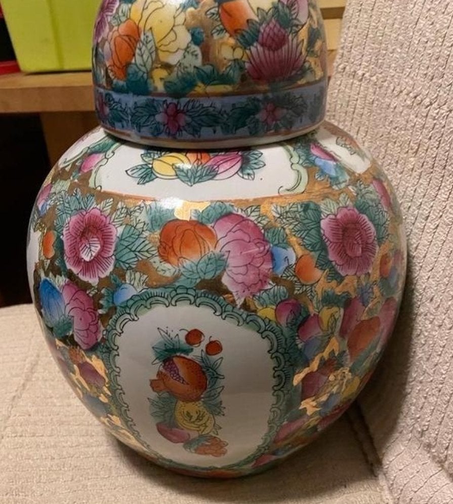 Grote Chinese Gemberpot met Deksel - Handgeschilderd, Ophalen