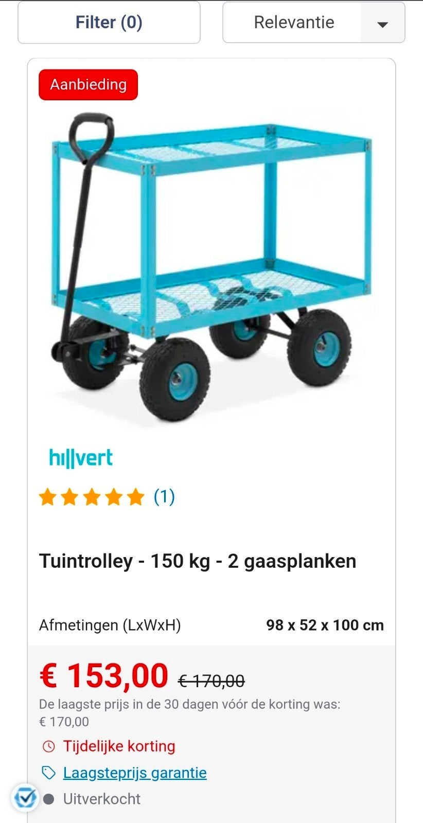 Hillvert Tuintrolley - Nieuw in ongeopende verpakking, Transportkar, Hilvert, Nieuw, Ophalen of Verzenden