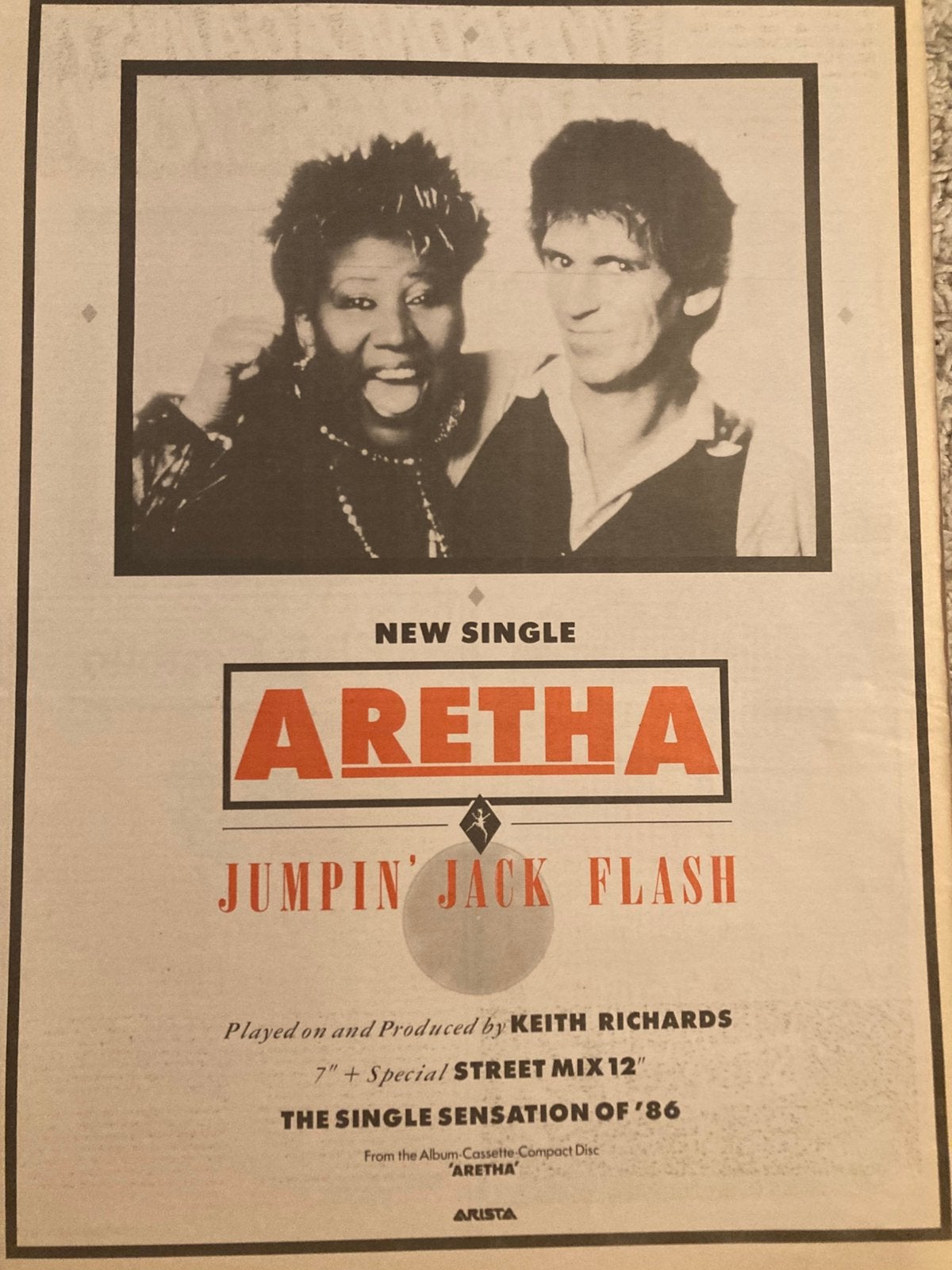 ARETHA FRANKLIN Jumpin’ Jack Flash A3 advertentie, Ophalen of Verzenden, Zo goed als nieuw, A1 t/m A3