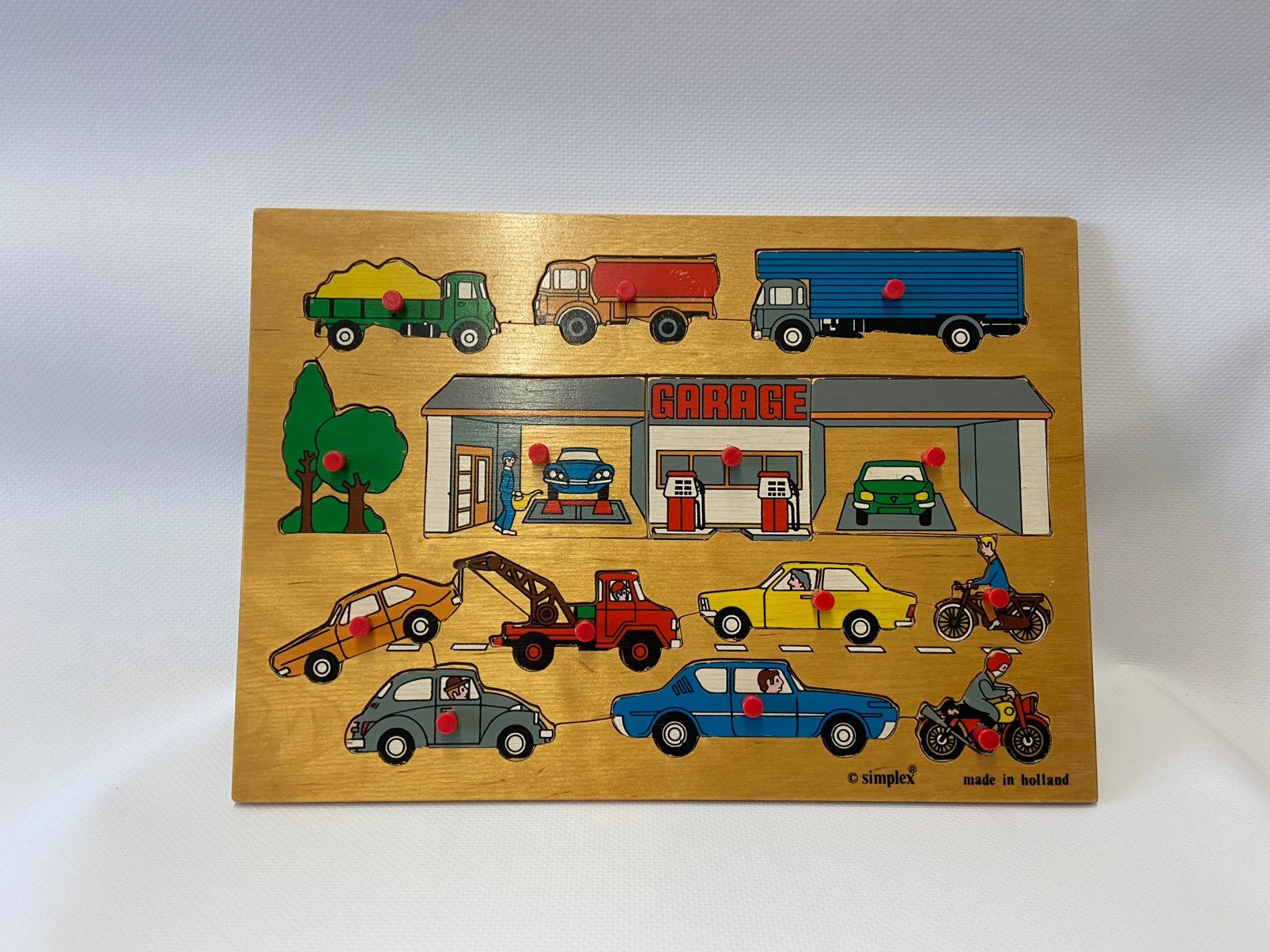 Simplex puzzel houten puzzel met auto's, Gebruikt, Ophalen of Verzenden, Van hout, Minder dan 10 stukjes