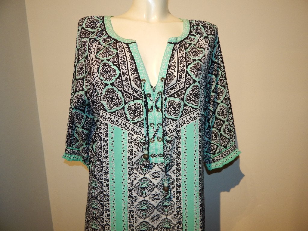Hale Bob Ibiza jurk mooie print koort met kralen hangers L, Maat 42/44 (L), Zo goed als nieuw, Boven de knie, Hale Bob