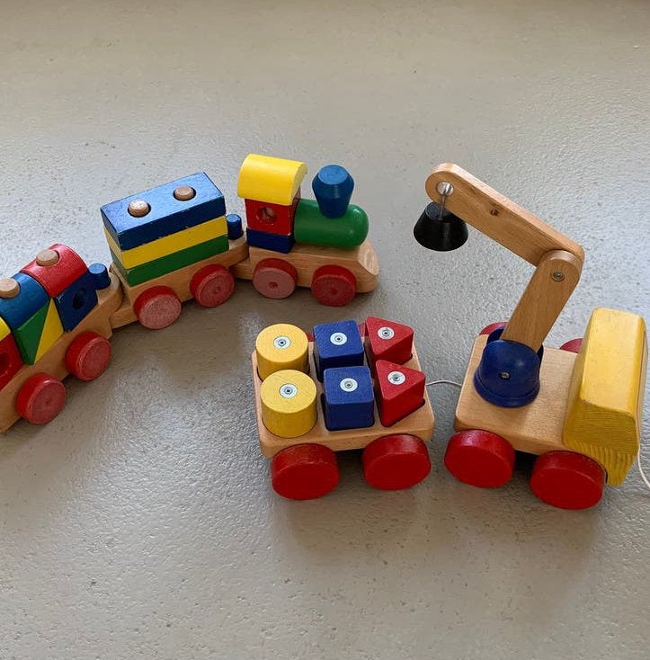 Houten blokkentrein en Ikea Mula kraanwagen, Ophalen of Verzenden, Gebruikt, Duw- of Trekspeelgoed