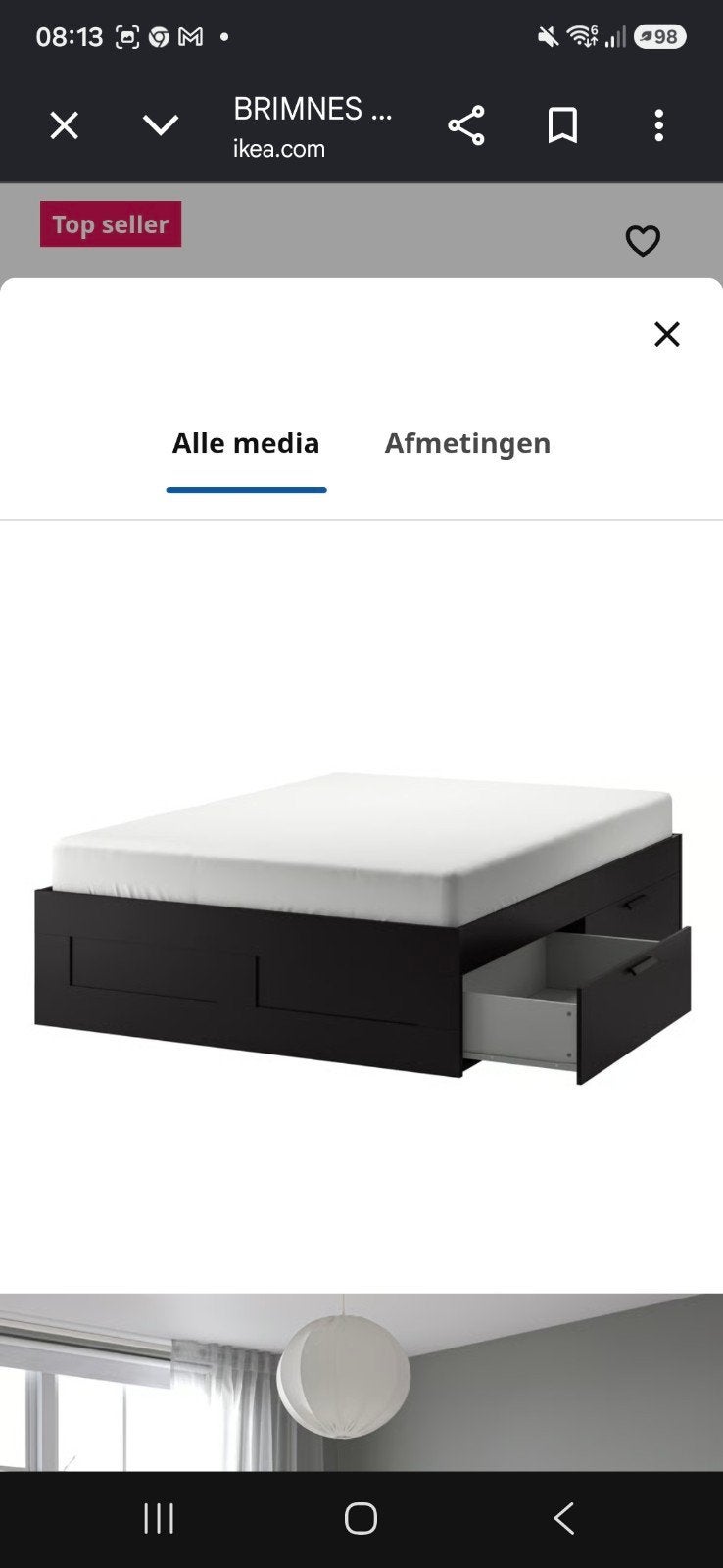 IKEA BRIMNES Bedframe Zwart met Opberglades, Ophalen of Verzenden