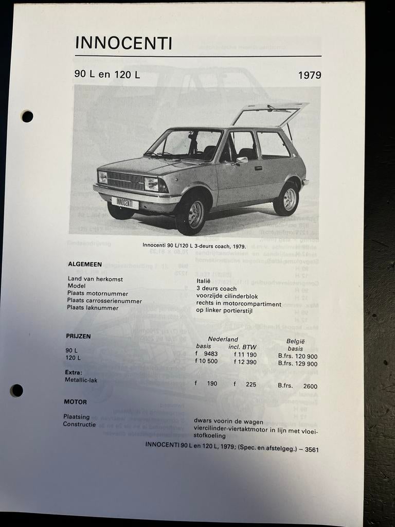 Innocenti 90 L en 120 L specificaties(1979), Ophalen of Verzenden, Gelezen, Overige merken
