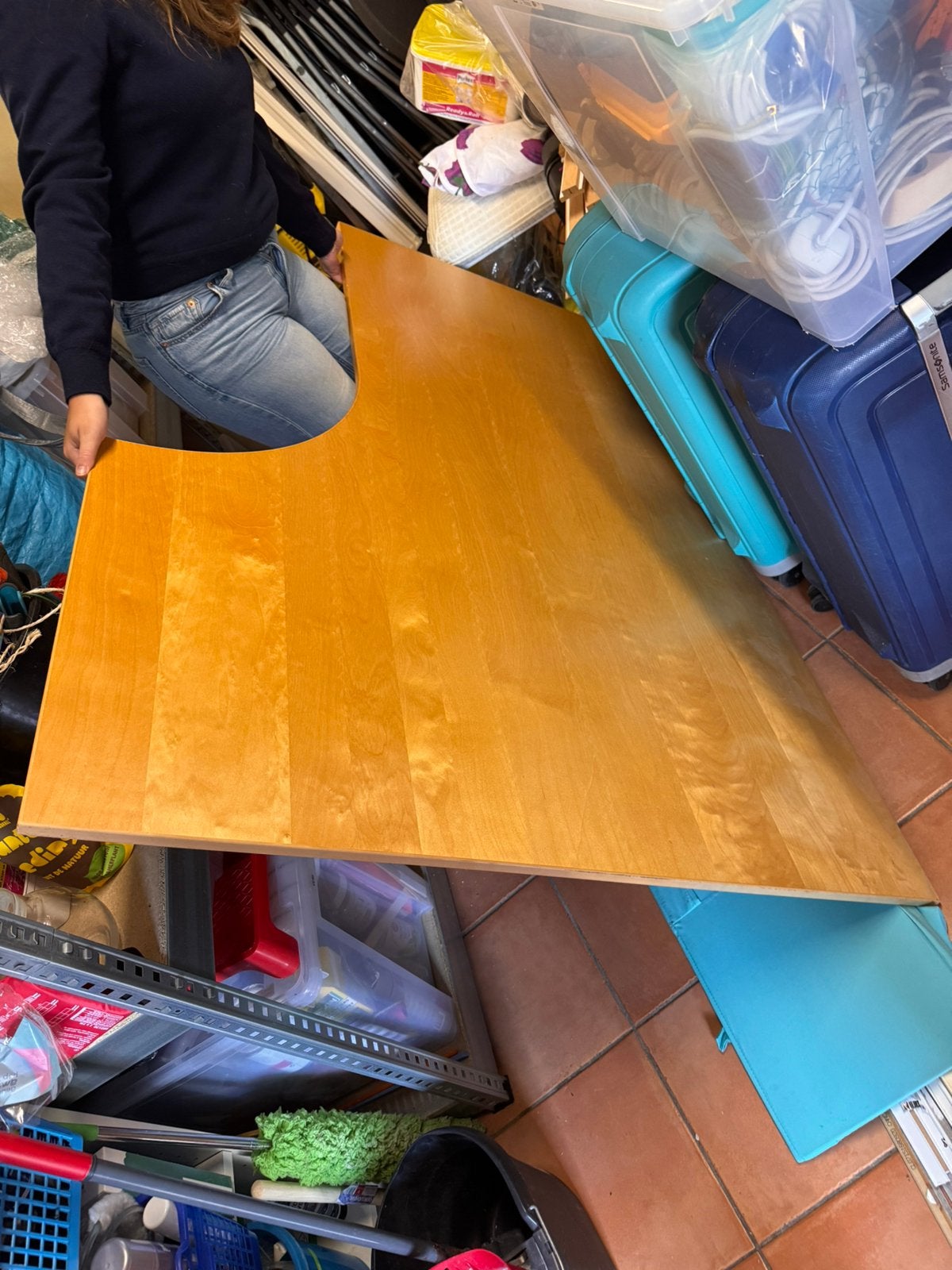 Hoekbureau houten blad met ijzeren onderstel Ikea, Ophalen, 160 cm, Gebruikt, Hout