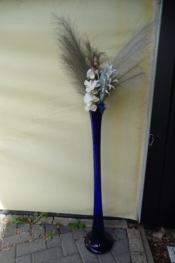 Blauw glazen vaas, Huis en Inrichting, Ophalen, Blauw, Inclusief decoratie, 100 cm
