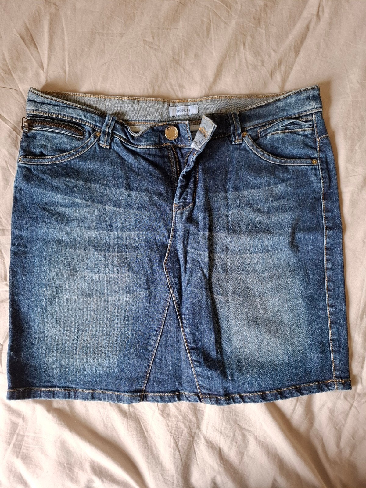 Denim minirokje. Yessica. Maat 42-44. Omtrek: 90 cm., Blauw, Yessica, Ophalen of Verzenden, Zo goed als nieuw