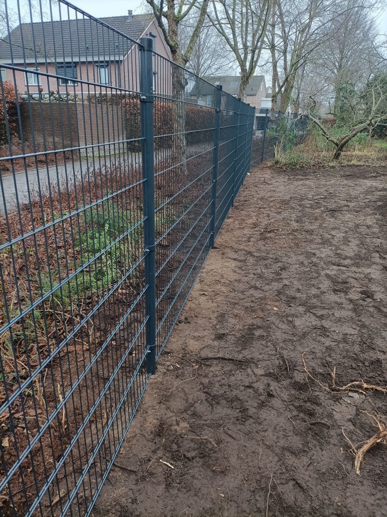 75 meter 656 dubbelstaafmat - 183cm + Poort B-keus GRIJS, Met poort, Nieuw, Dubbelstaafmat hekwerk, Ophalen of Verzenden