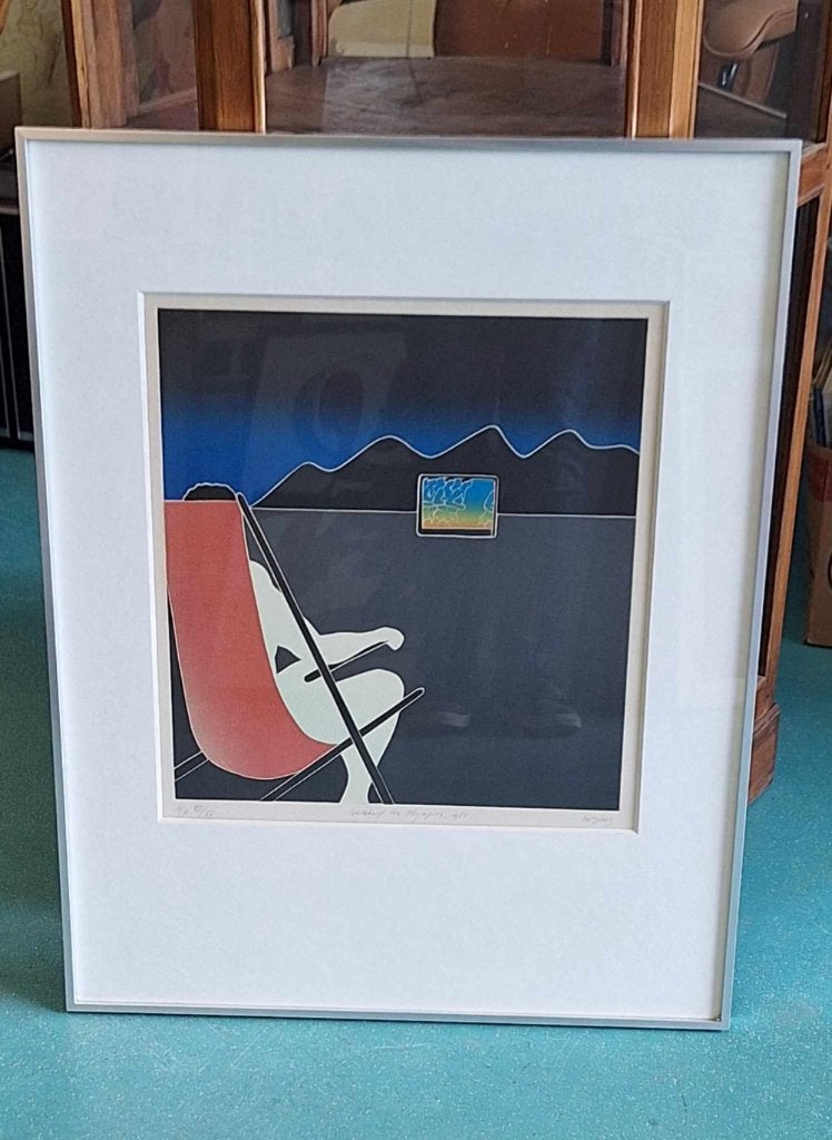 Ets van Thom de Jong (1940-1988), Watching the Olympics., Ophalen, Dagelijks leven, 76 cm, Origineel