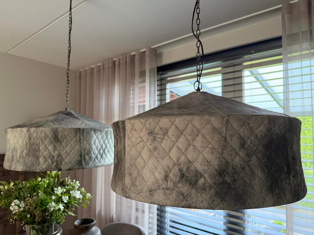 Hoffz suède hanglampen - Set van 2, Ophalen, Overige materialen, 50 tot 75 cm, Sober landelijk