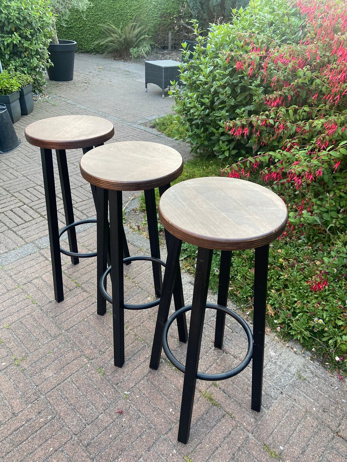 Stoere barkrukken 3 stuks, Ophalen, Gebruikt, Met voetsteun, 60 tot 90 cm