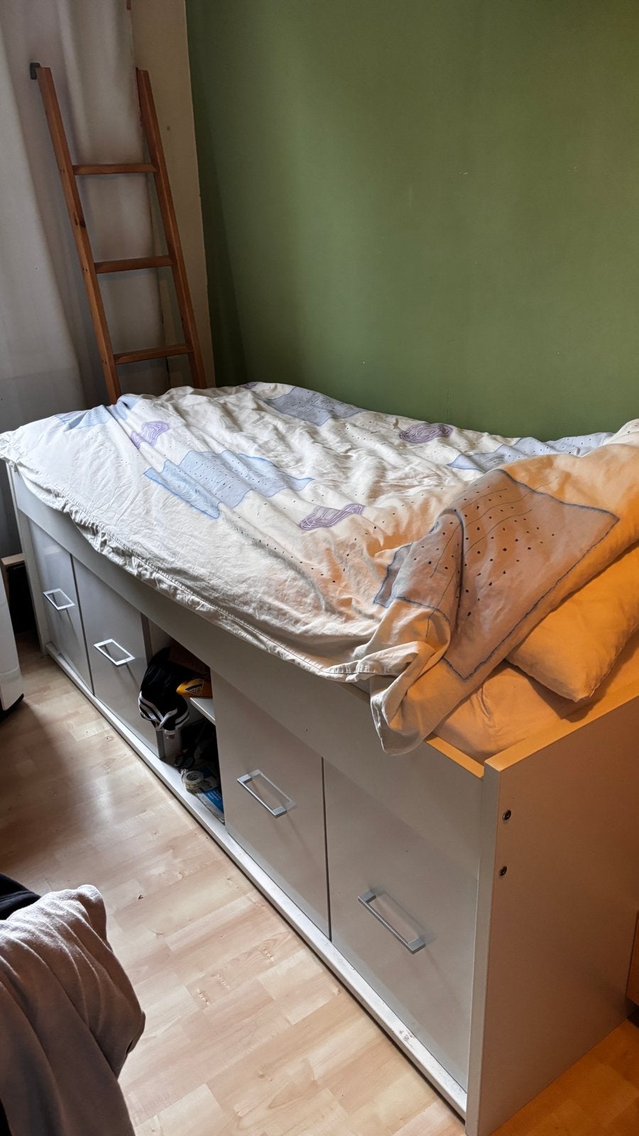Wit eenpersoonsbed met opbergruimte (90x200 cm), Huis en Inrichting, Ophalen, Gebruikt, 90 cm, Eenpersoons
