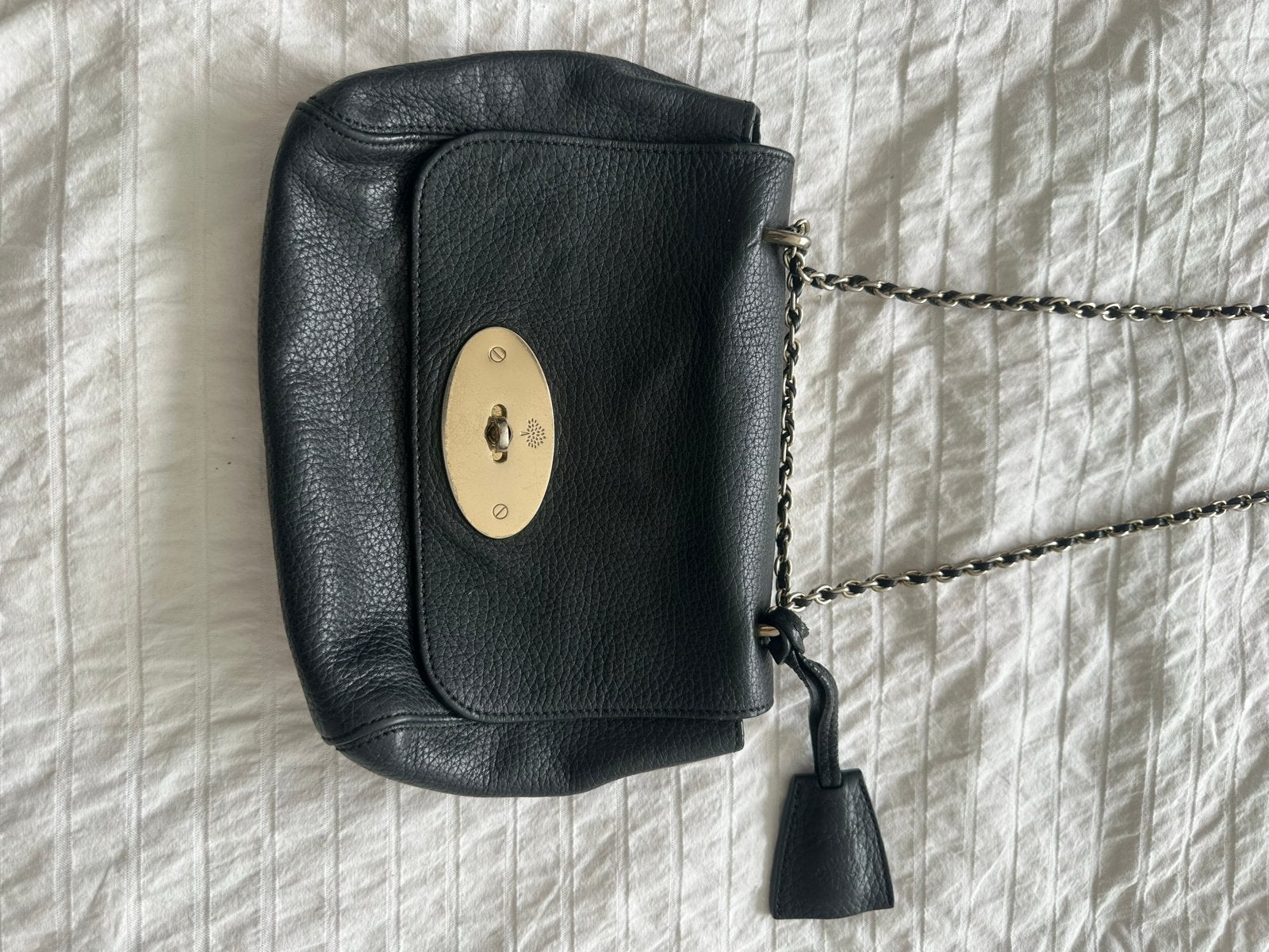 Mulberry Lily schoudertasje zwart leer met ketting, Sieraden, Tassen en Uiterlijk, Tassen | Damestassen, Gebruikt, Schoudertasje