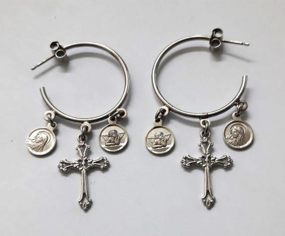 Zilveren Bedeloorringen, Maria, Putto en Kruis, 925 (7199-71, Ophalen, Nieuw, Zilver, Zilver