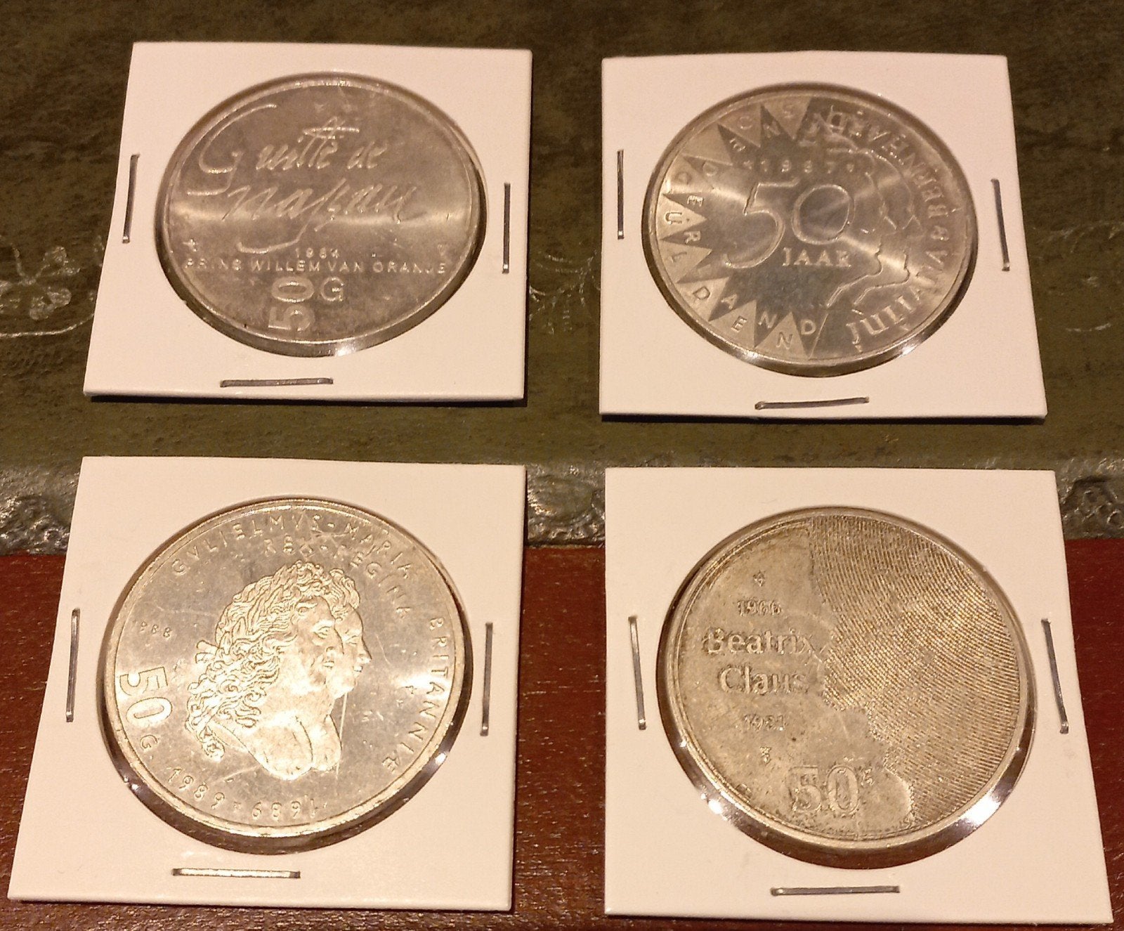 4x Zilveren 50 Gulden Munten - 1984, 1987, 1989, 1991, Ophalen, Koningin Beatrix, Zilver, Losse munt