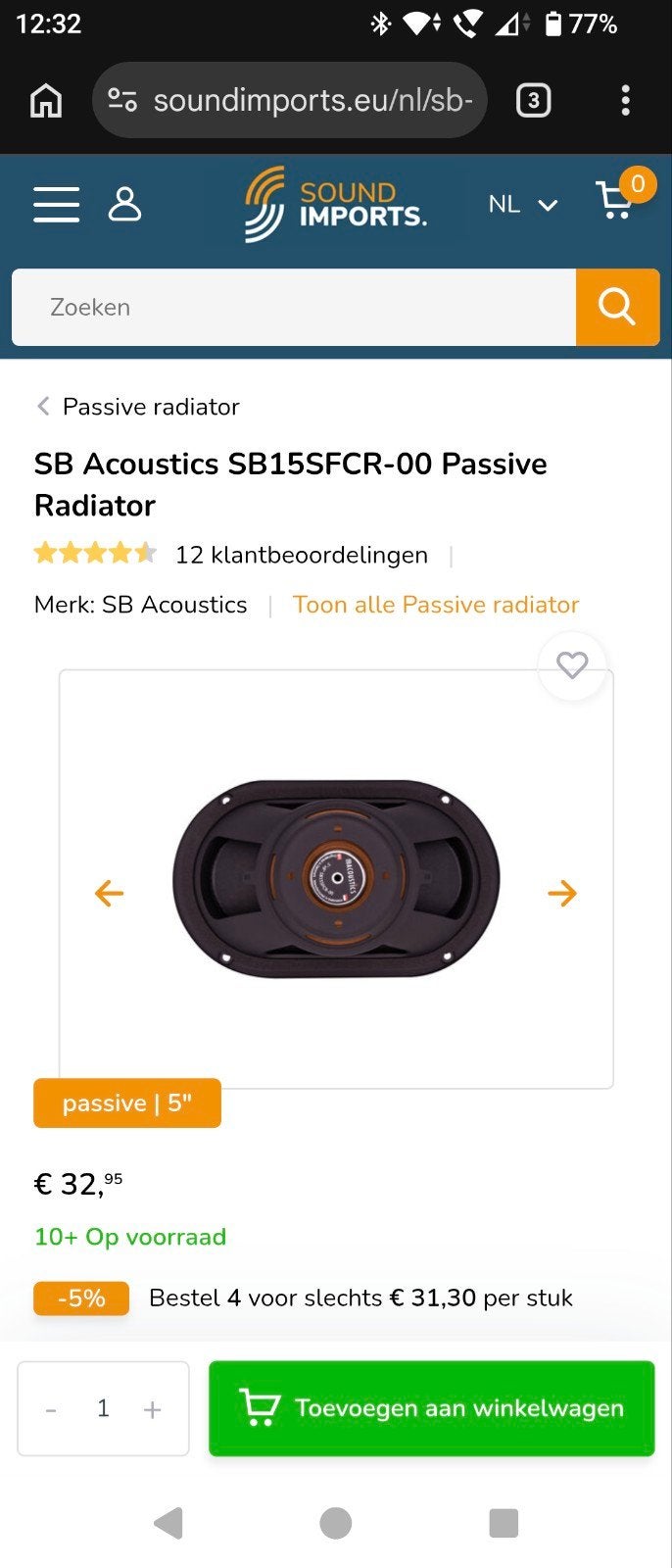 SB Acoustics SB15SFCR-00 Passive Radiator set, Audio, Tv en Foto, Ophalen of Verzenden, Nieuw, Overige typen, Overige merken