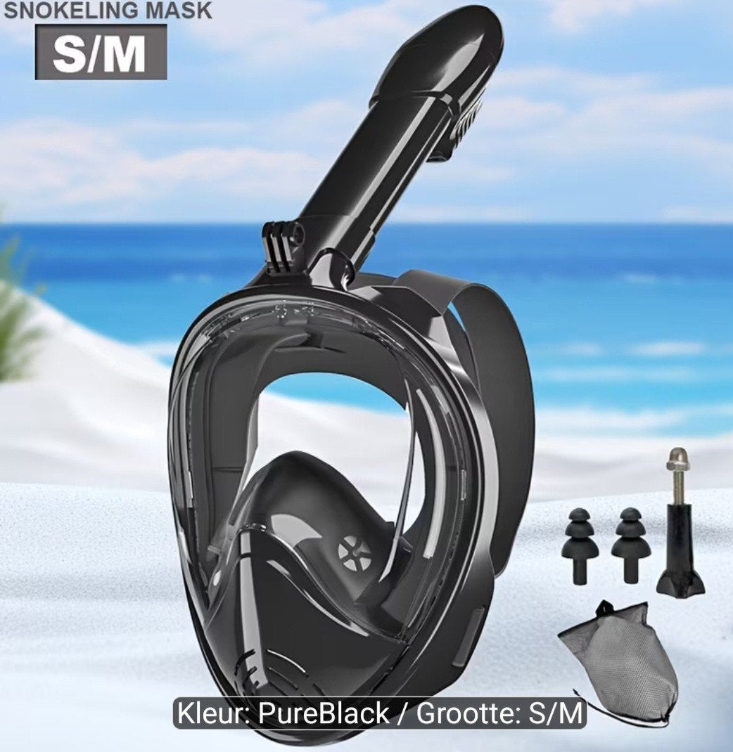 Full Face Snorkelmasker Zwart S/M - Nieuw, Ophalen, Nieuw, Snorkelmasker