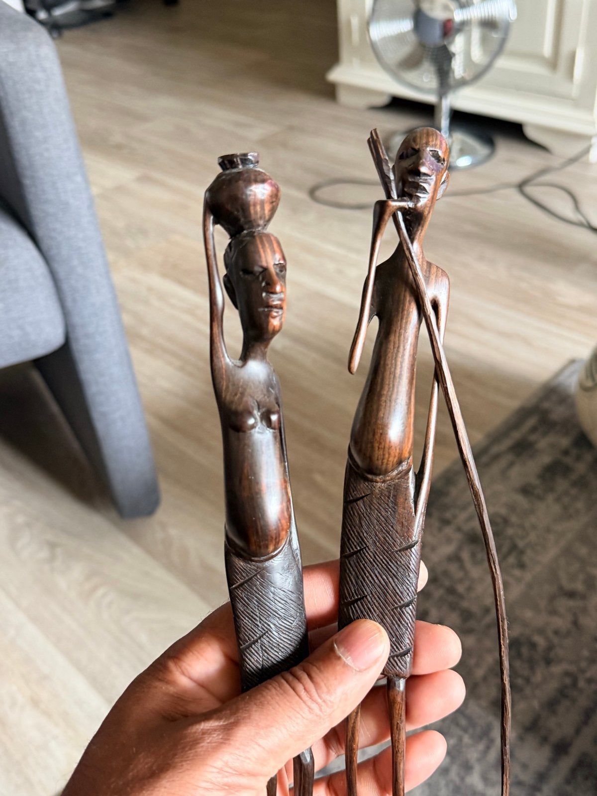Afrikaanse houten beelden - Man en Vrouw, Ophalen of Verzenden, Handgemaakt, 20 - 50 cm, Beeld