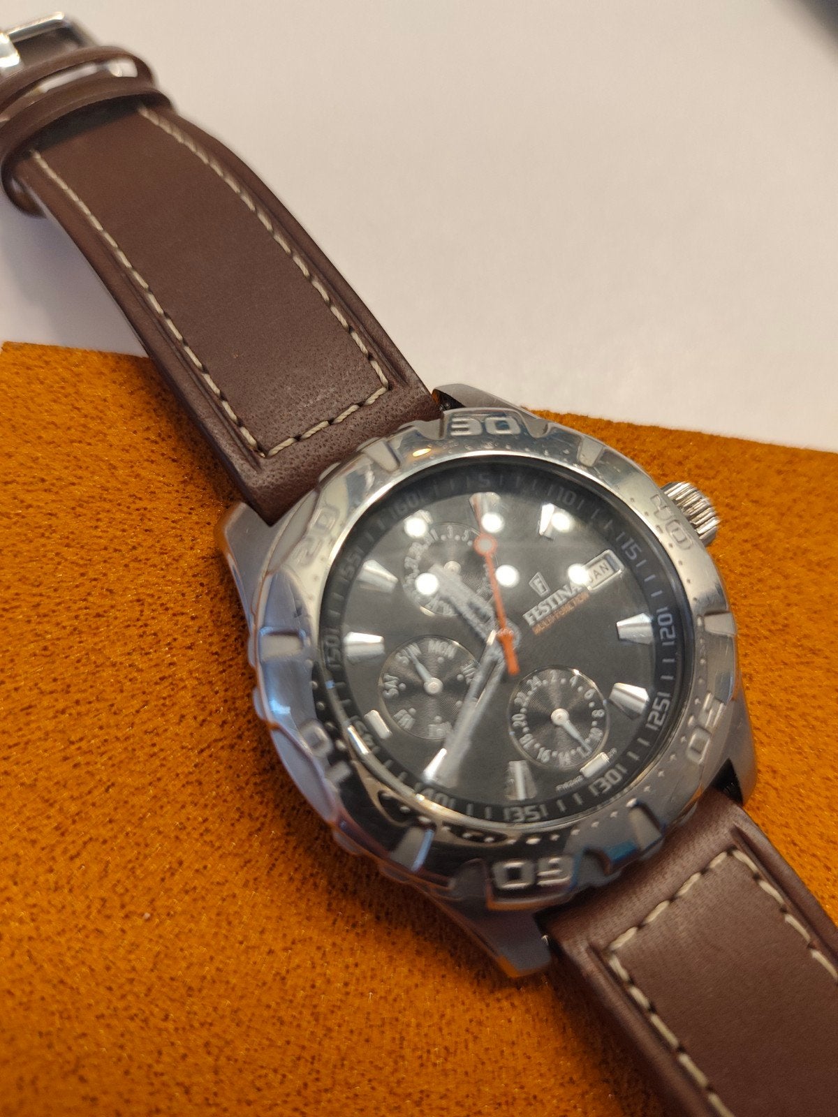 Festina Herenhorloge met Bruin Leren Bandje, Overige merken, Leer, Staal, Polshorloge