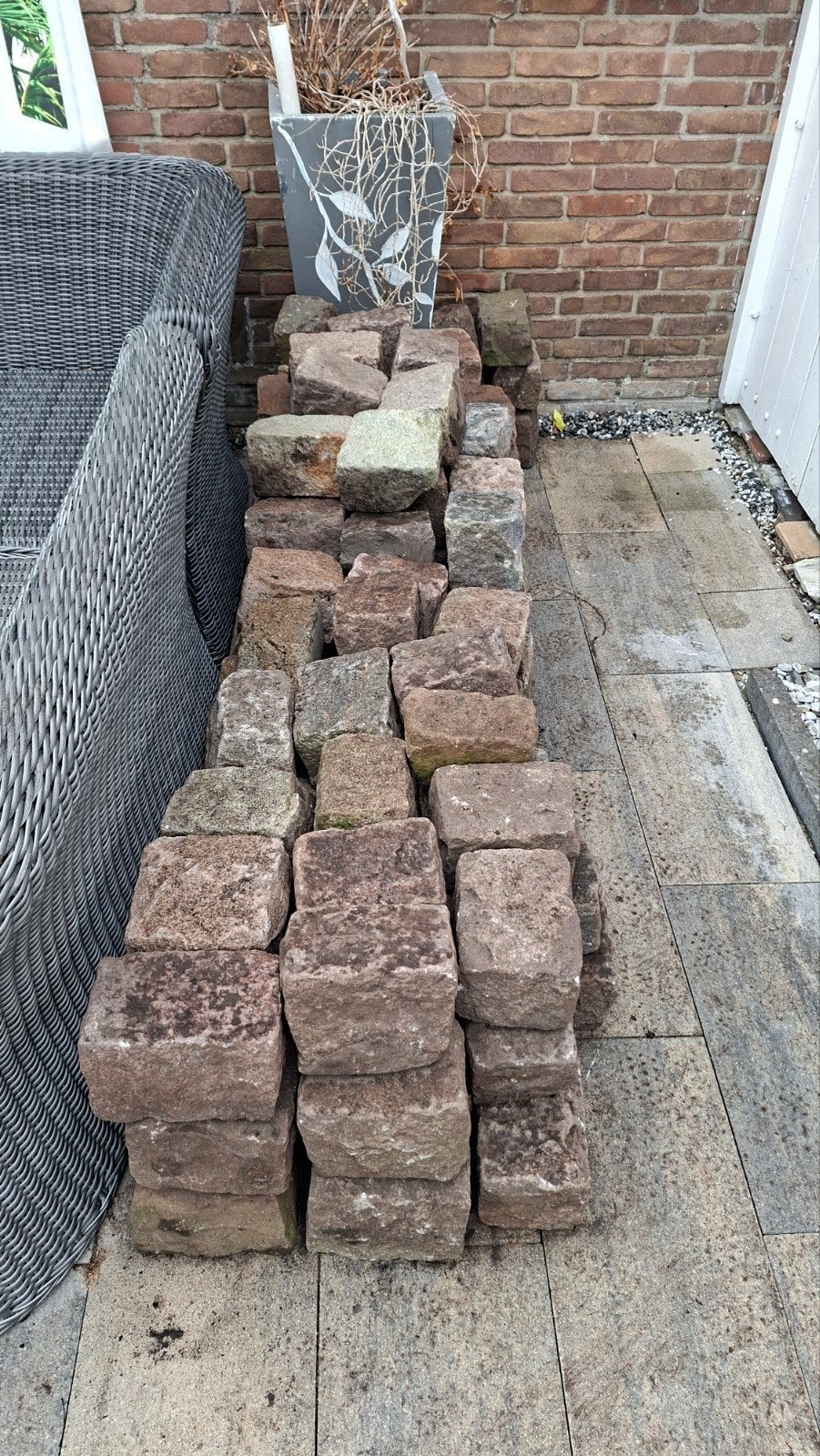 120 stuks gebruikte granieten kasseien 10x10×10 t/m 20 cm v, Tuin en Terras, Grind, Keien en Split, Gebruikt, Graniet, Ophalen of Verzenden