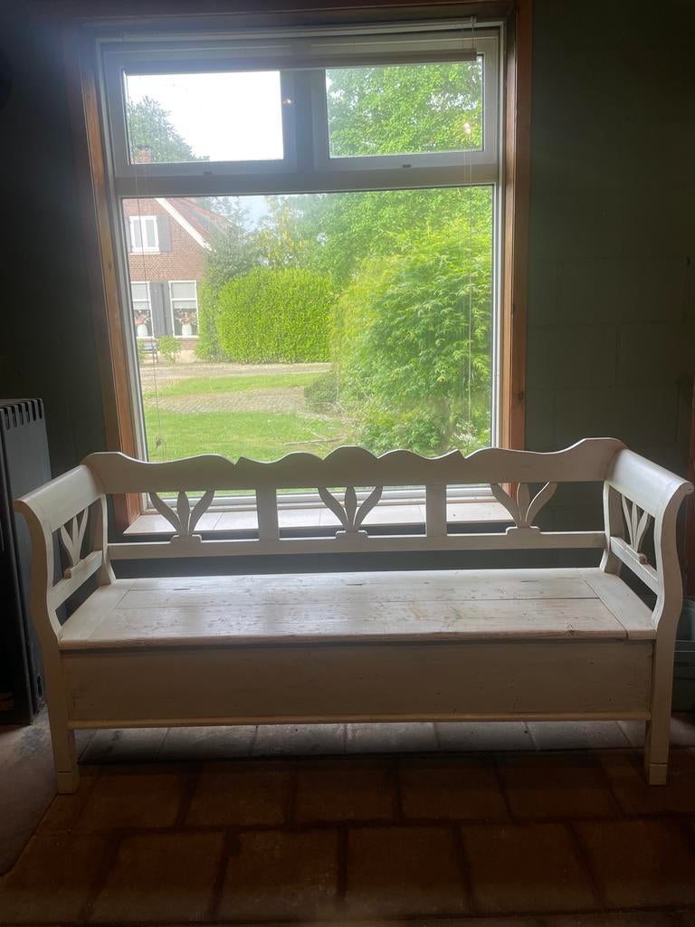 Antieke houten bank met opbergruimte 175x50x50, Ophalen