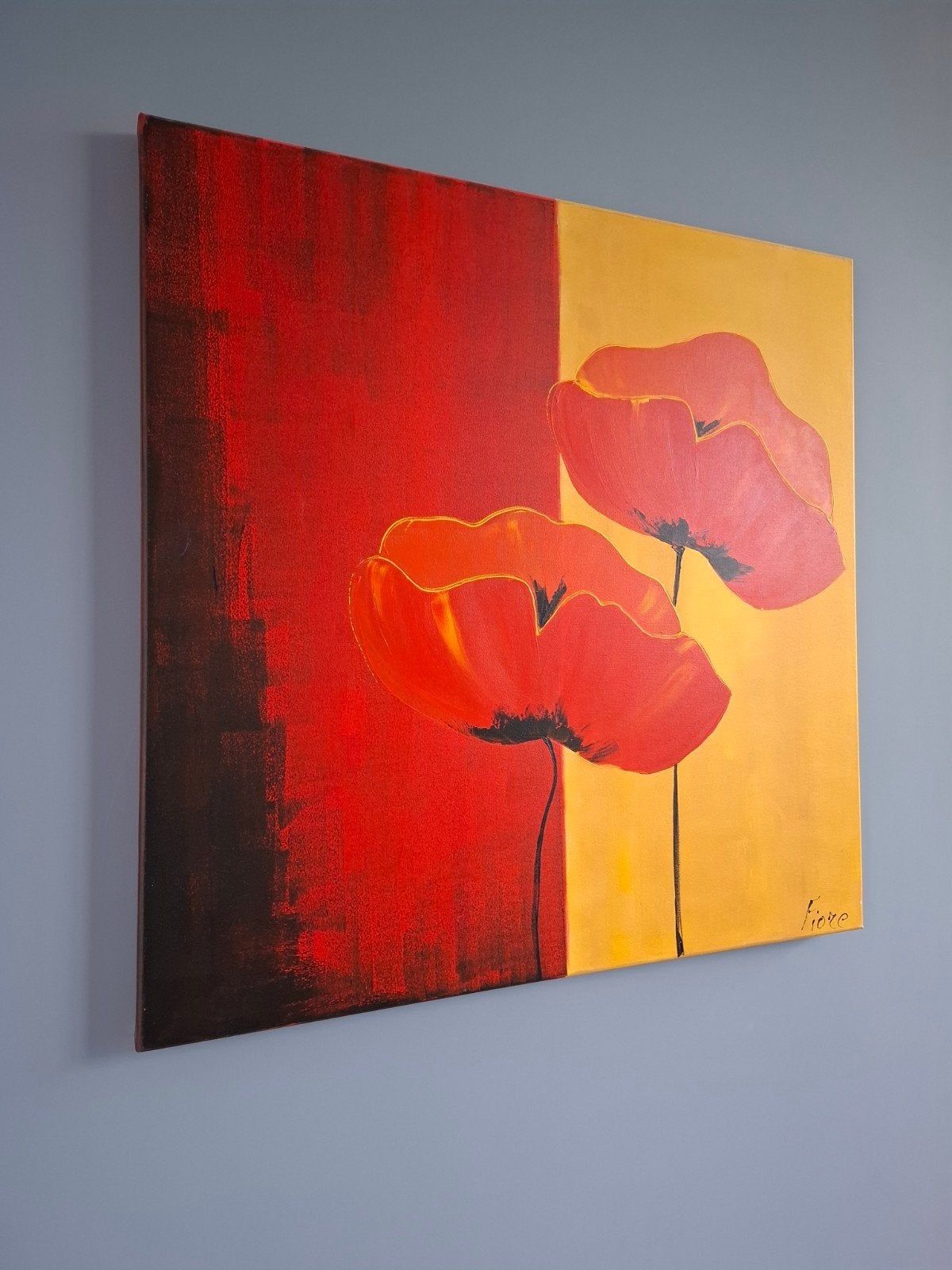 Schilderij Klaprozen 90 x 99 cm - Modern Kunstwerk, Ophalen, Bloemen