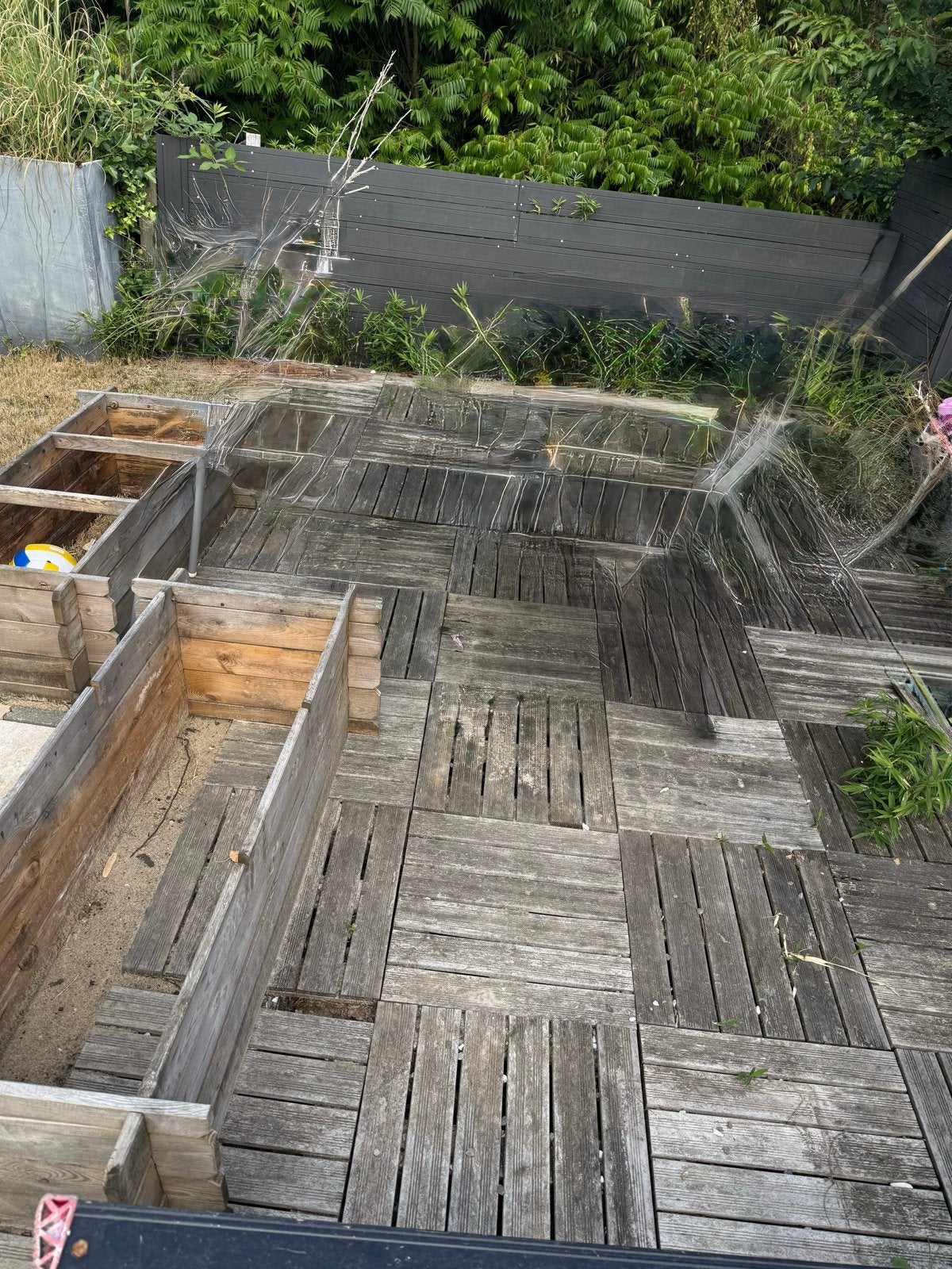 13 a 14m2 Hardhouten vlondertegels 50x50 cm, Tuin en Terras, Ophalen, Gebruikt, Hout
